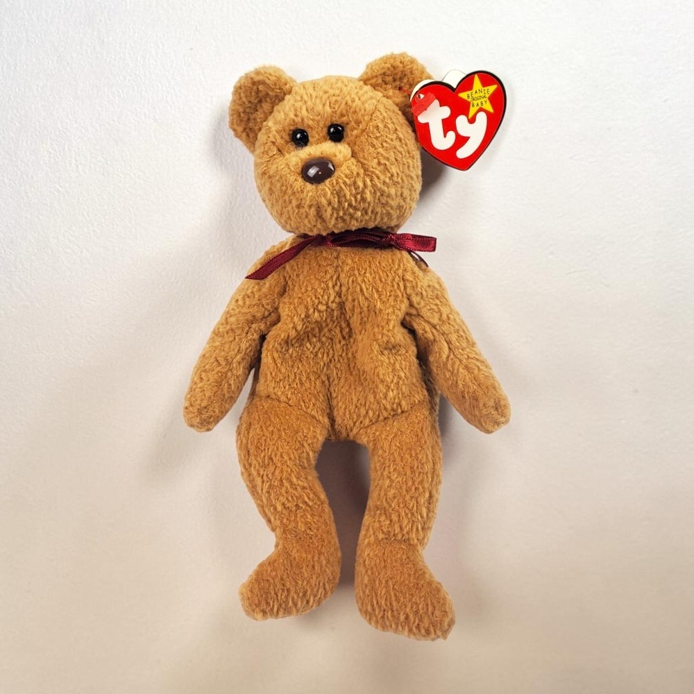 Ty Beanie Baby Curly the Bear 1996 Vintage Brown Plush Teddy with Tags 4052